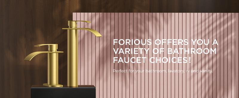 FORIOUS Waterfall Bathroom Faucet Single Handle with Deck Plate, Metal Pop up Drain, cUPC Hoses for Vanity Basin RV Lavatory Sink, Drip-Free Stability, Rust-Resistant, 3/8" Hoses Included - Decorative FORIOUS Waterfall Bathroom Faucet Single Handle with Deck Plate, Metal Pop up Drain, cUPC Hoses for Vanity Basin RV Lavatory Sink, Drip-Free Stability, Rust-Resistant, 3/8" Hoses Included - Decorative