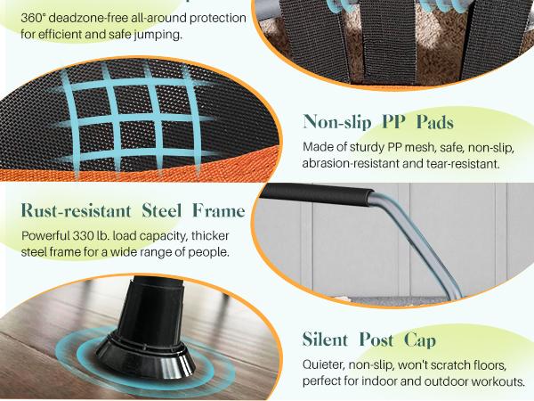 40/48" Foldable Mini Trampoline Max Load 330lbs,Fitness Rebounder with Adjustable Handle, Stable Exercise Trampoline for Indoor/Garden Workout, Outdoor fun Home Gym Home Gym Kit