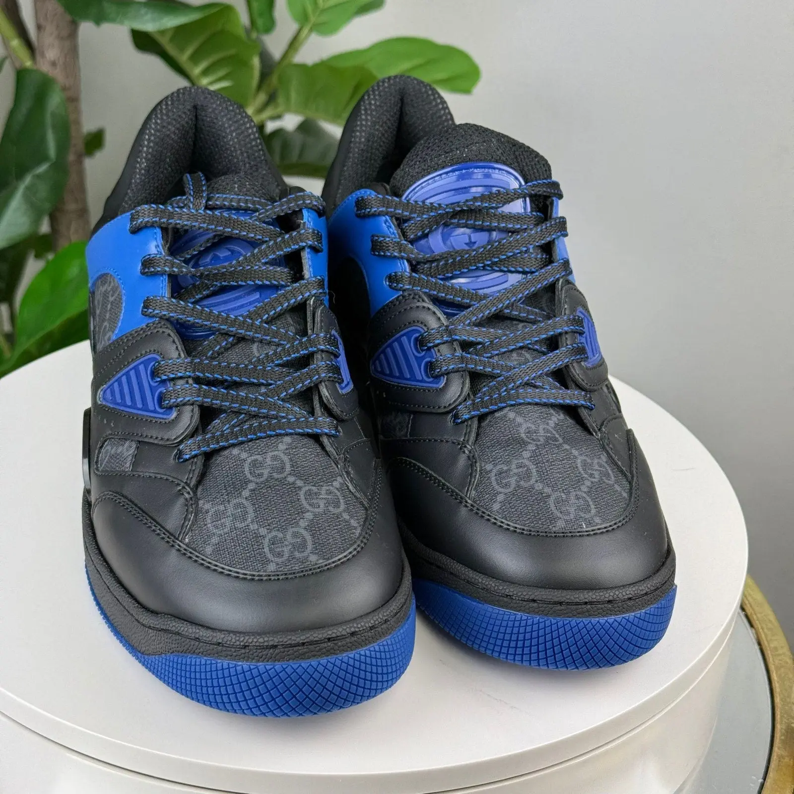 Pre-Owned Authentic Ladies' Gucci Basket Sneaker - Blue Leather, Size 7, Excellent Condition, Ladies Casual Wear, Verified Authenticity Pre-Owned Footwear