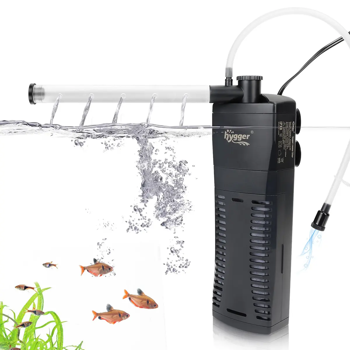 hygger Submersible Aquarium Filter  Fish Tank Corner Internal Power Filter with Bio & Sponge 3-Stage Filtration System