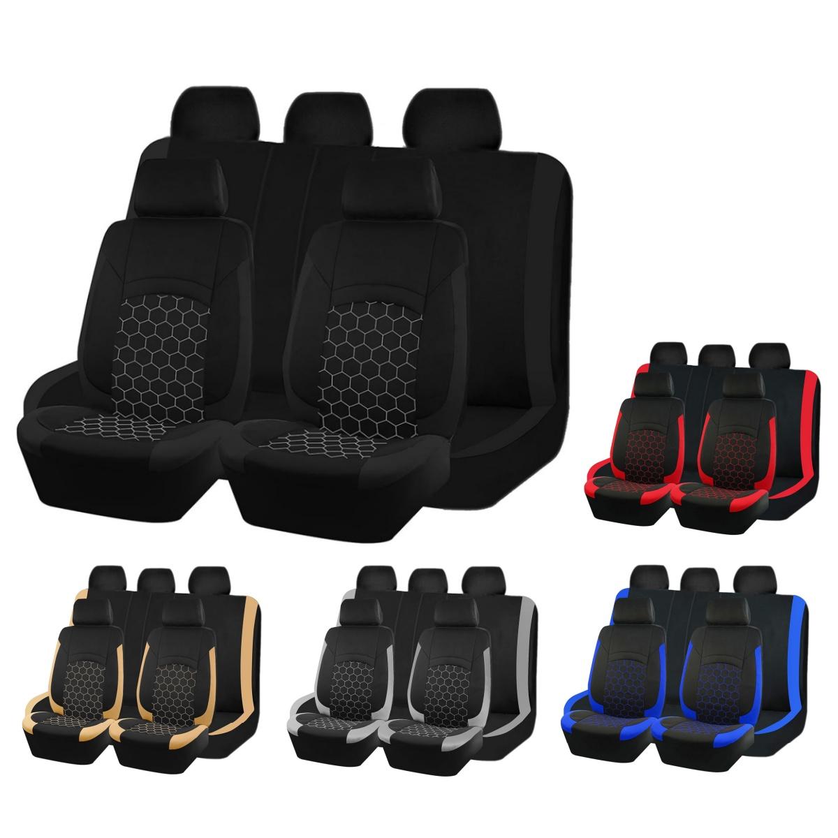 9PCS Car Seat Covers Full Set, Front and Rear Split Bench Seat Covers for Cars, Cushion Mat Pad Universal for Auto Car Vehicle SUV Sedan, Breathable Cloth Non-Slip Vehicle Interior Decoration Accessories