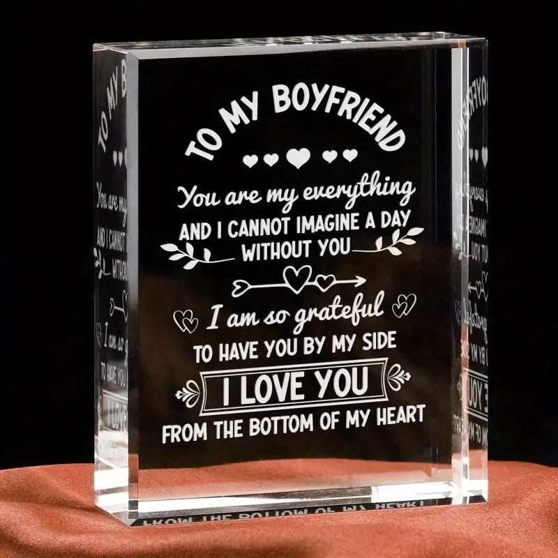 Gifts for Boyfriend on 1 Year Anniversary, Crystal Plaque Desk Decor Sign, Perfect Birthday Gift From Girlfriend, Unique Present Idea, Heart Plaque, Acrylic Photo Plaque, Desktop Decoration Plaque