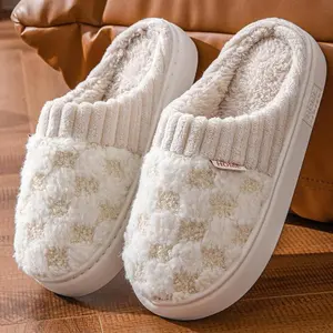 Women’s Cotton Slippers – Anti-Slip Cashmere Lined Indoor House Shoes, Warm Cute & Fluffy Mop Slippers for Home, Cozy Monthly Footwear