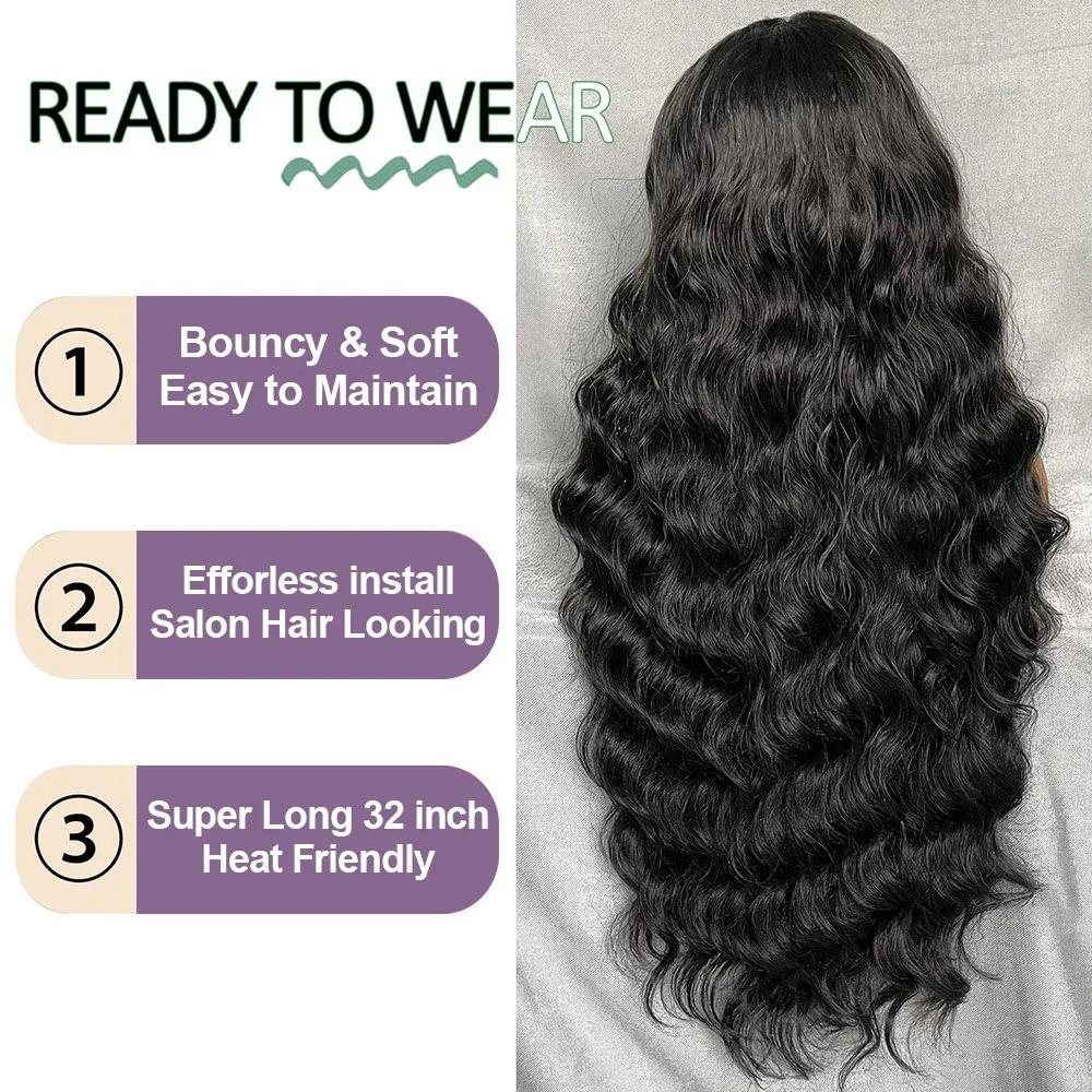 Bling Hair Ready&Go 6x4 HD Transparent Glueless Body Wave Lace Closure Wig Human Hair Brazilian 30 32Inch 5x5 Glueless Lace Frontal Wigs For Women Pre-Plucked Hair 180%Density