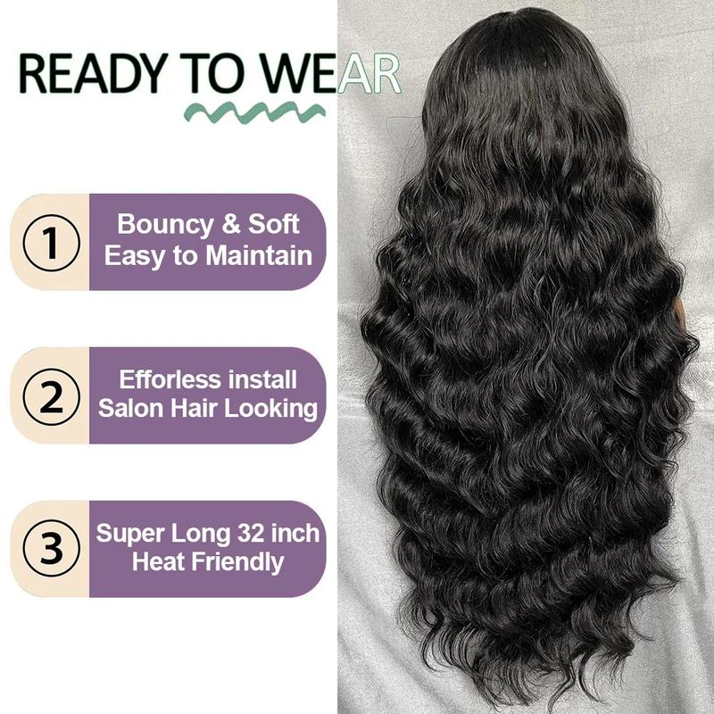 Bling Hair Ready&Go 6x4 HD Transparent Glueless Body Wave Lace Closure Wig Human Hair Brazilian 30 32Inch 5x5 Glueless Lace Frontal Wigs For Women Pre-Plucked Hair 180%Density