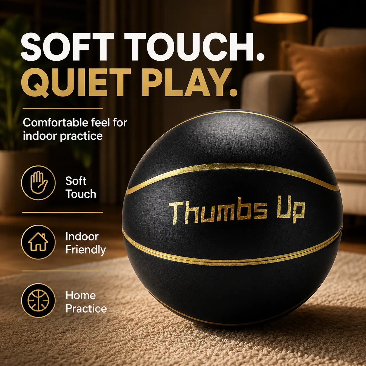 Silent Foam Basketball Size 7 Official Regulation, Noise-Free Quiet Dribbling Soft Airless Basketball, High Bounce Real Touch Indoor Training Ball, Durable Play Ball for Apartment Home, Adults Teens & Kids