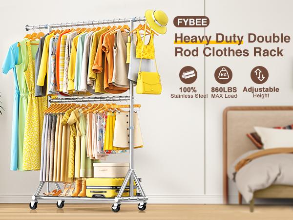 Double-Layer Rolling Clothes Rack! Large-Capacity Garment Organizer, Clothing Store Display Rack, Bedroom Floor-Standing Hanger