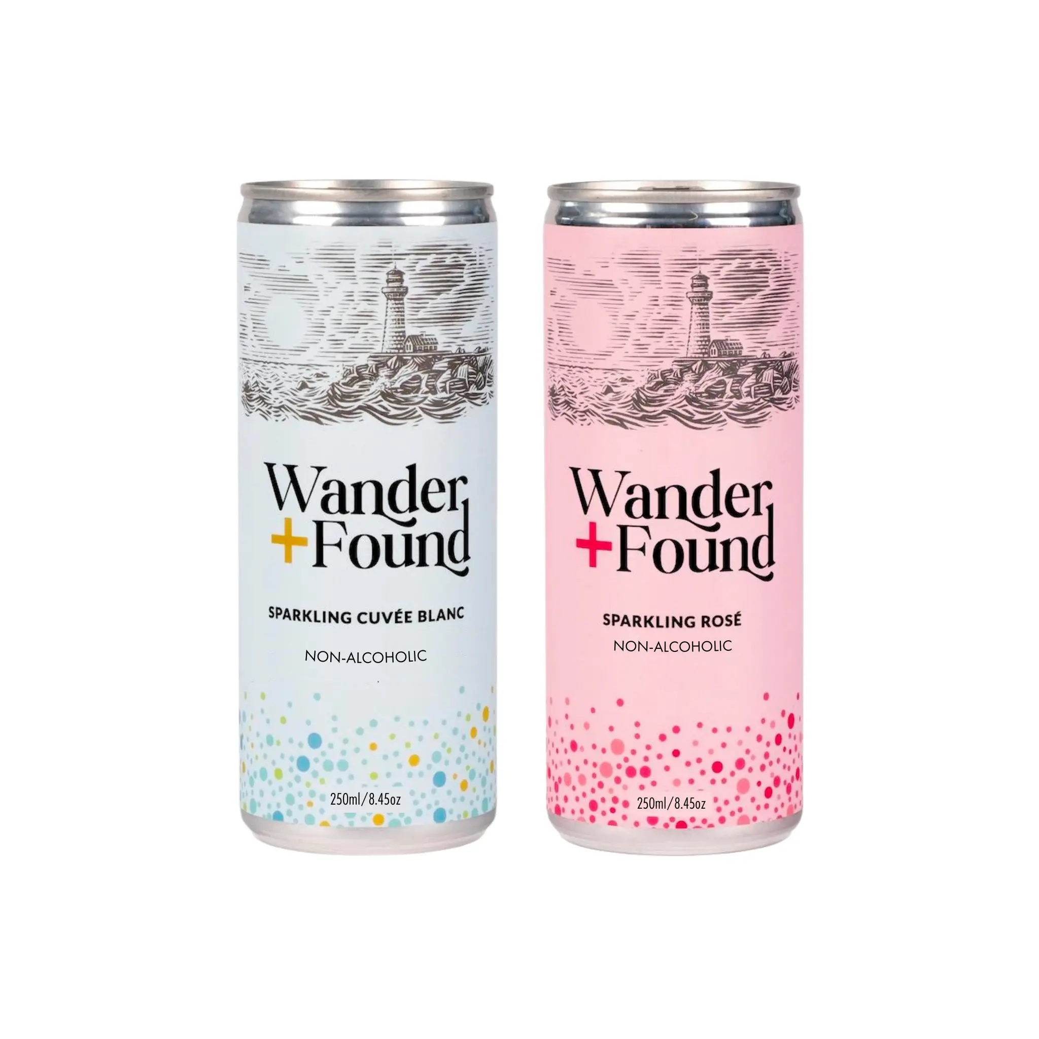 Wander-Found Sparkling Non-Alcoholic Wine Cans - Sweet, Dry Rosé & Cuvée Blanc Duo with Lime Beverage Delight, Gooseberry