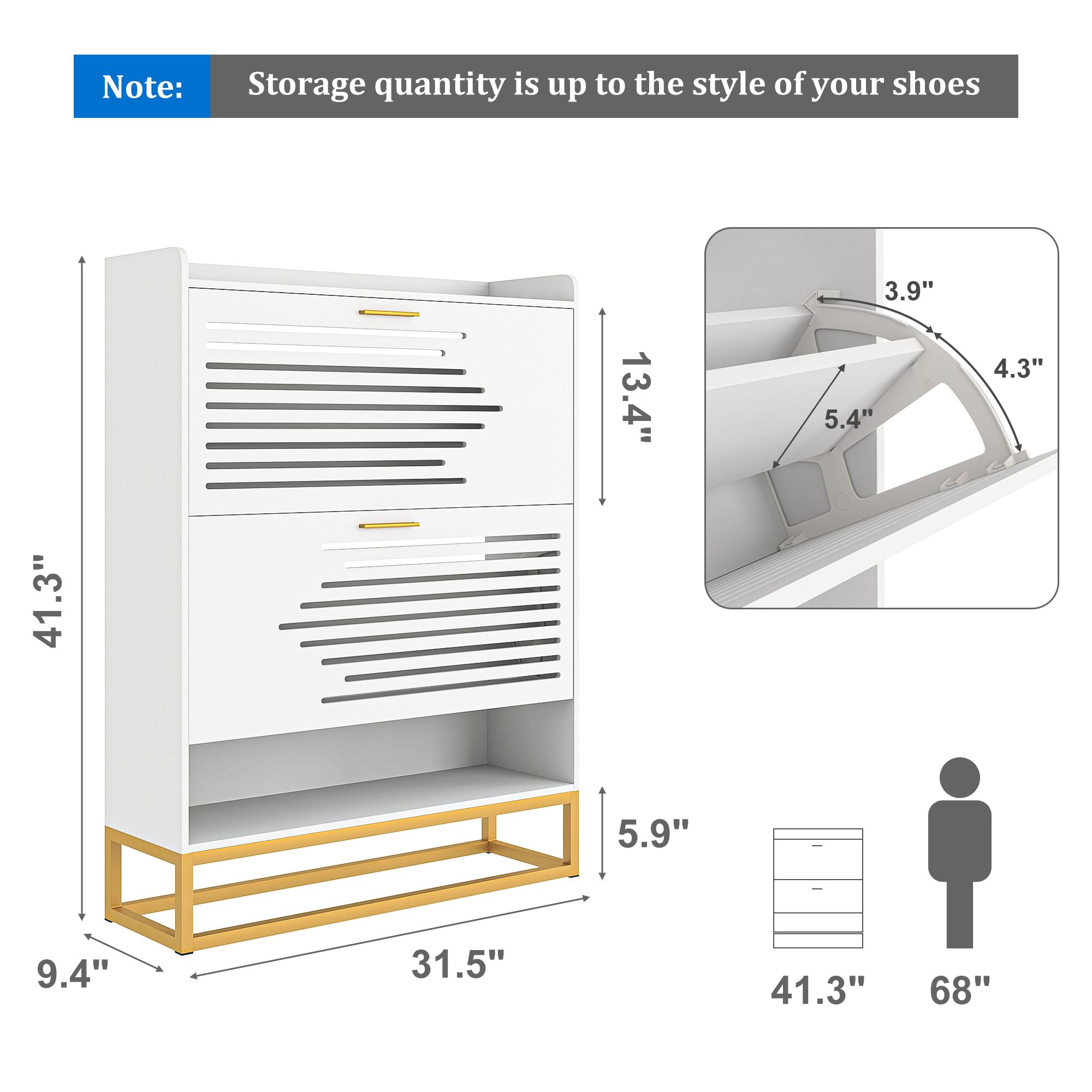 Freestanding Shoe Storage Cabinet With 2 Flip Drawers and Shelf , Wood Slim Shoe Cupboard Organizer Unit For Entryway, Hallway And Corrido, White