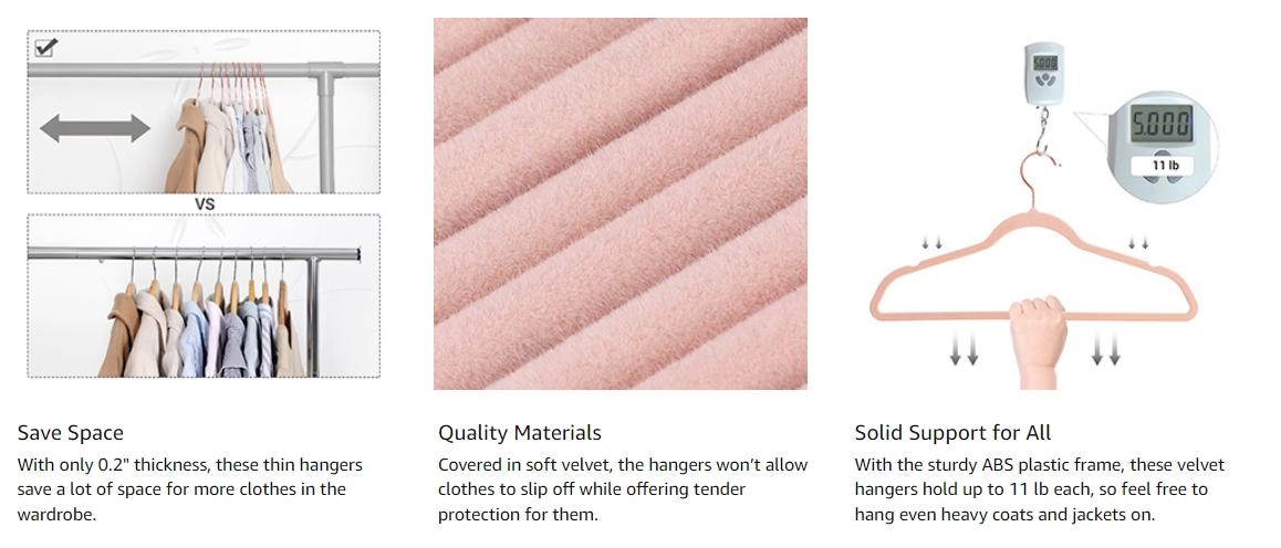 SONGMICS HOME Non-Slip Hangers with Rose Gold-Colored Swivel Hooks, Slim Space-Saving Hangers, Velvet Hangers for Closet