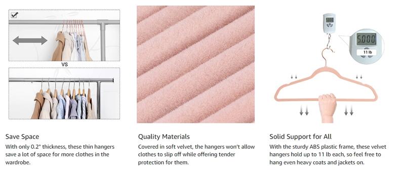 SONGMICS HOME Non-Slip Hangers with Rose Gold-Colored Swivel Hooks, Slim Space-Saving Hangers, Velvet Hangers for Closet