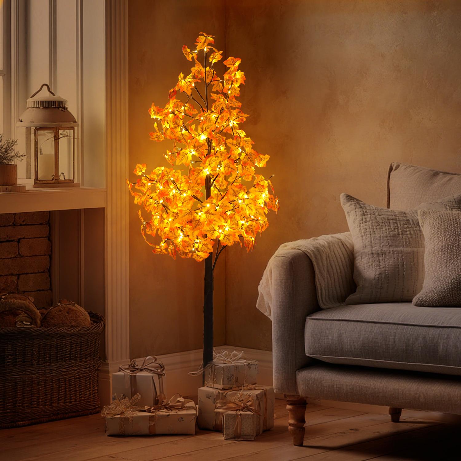 Hoodink 6/7ft Lighted Maple Tree with 96/160 Warm White LED Lights - Indoor Decorative Twig Tree for Home, Bedroom, Christmas Holiday Decor,Lighted Twig Tree, Decorative LED Tree, Warm White Glow, Birch Wood Aesthetic, Plastic Birch Foliage Hoodink 6/7ft Lighted Maple Tree with 96/160 Warm White LED Lights - Indoor Decorative Twig Tree for Home, Bedroom, Christmas Holiday Decor,Lighted Twig Tree, Decorative LED Tree, Warm White Glow, Birch Wood Aesthetic, Plastic Birch Foliage