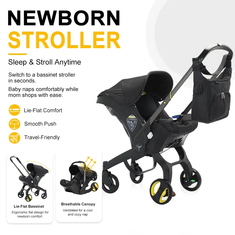 No-Latch Base Baby Stroller with Free Bag, Multifunctional Newborn Stroller, 5-Point Seat Belt with Chest Clip, 2-Way Push, Shock-Absorbing Wheels, Travel-Friendly #DealsForYouDays