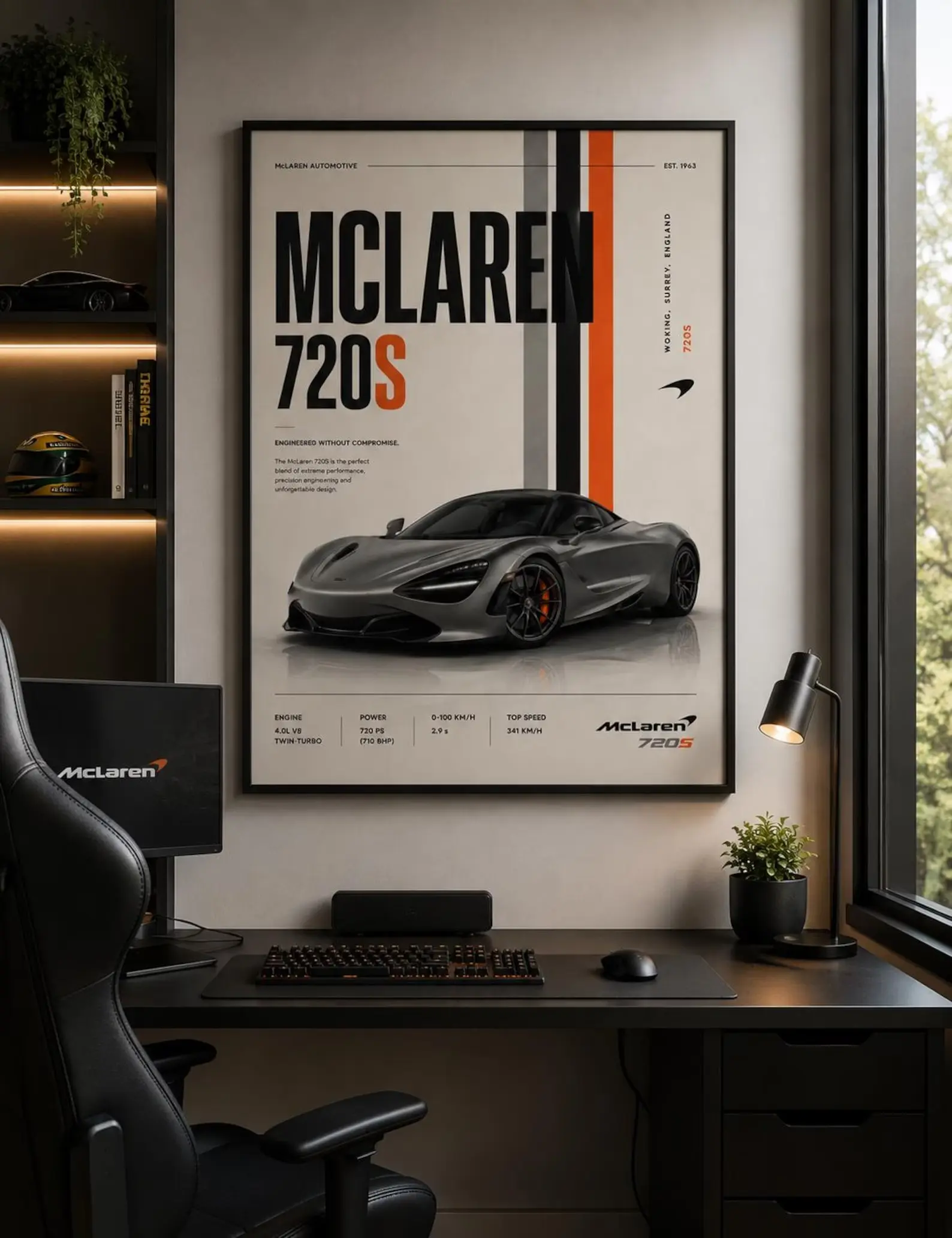McLaren 720S Supercar Artistic Print, Modern Automotive Wall Decor, Room-Office Decor Gift for Enthusiasts