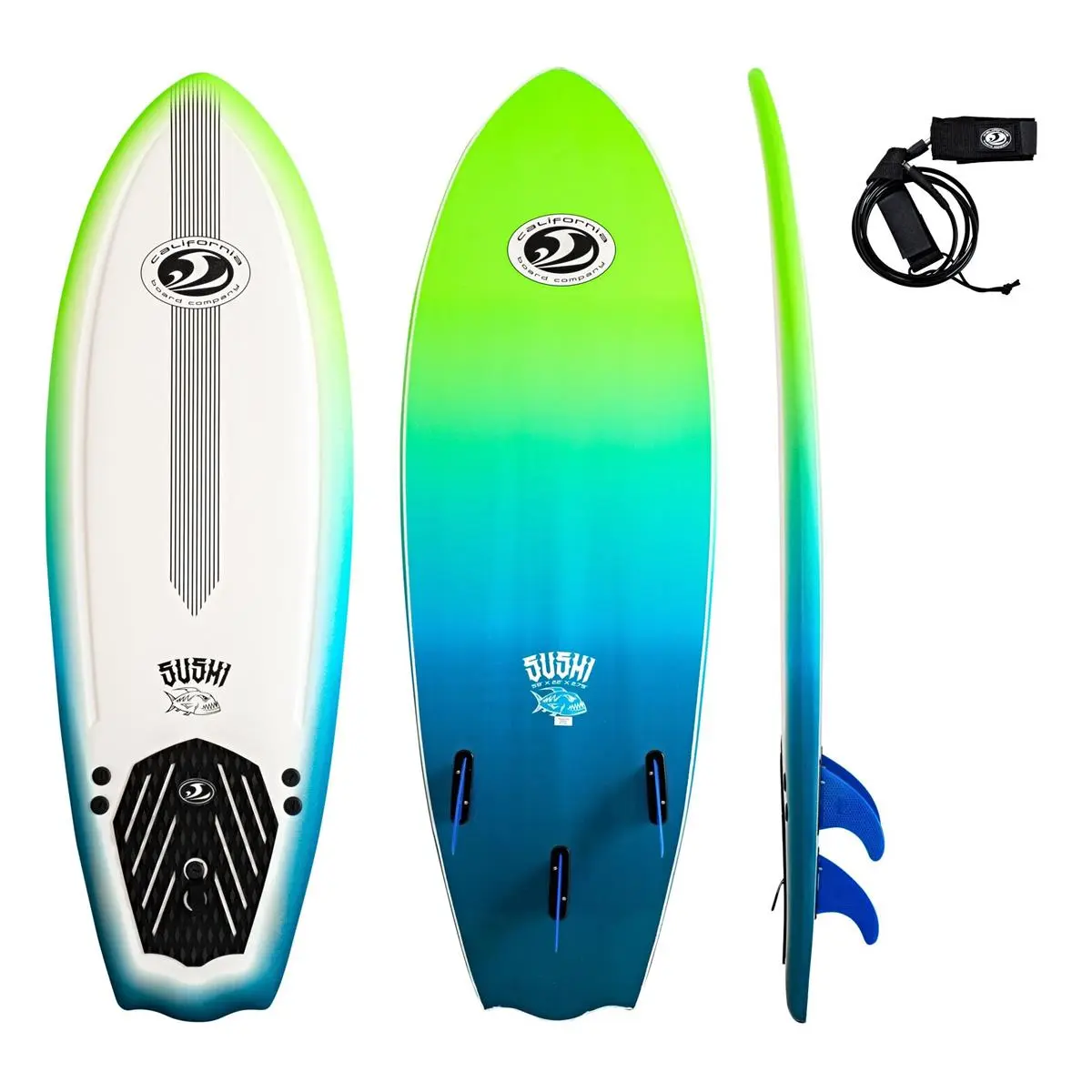 212 MAIN California Board Company (CBC) 064 Sushi Soft Surfboard, 5 ft x 8 in, with Traction, Leash, and Surf Balance Board