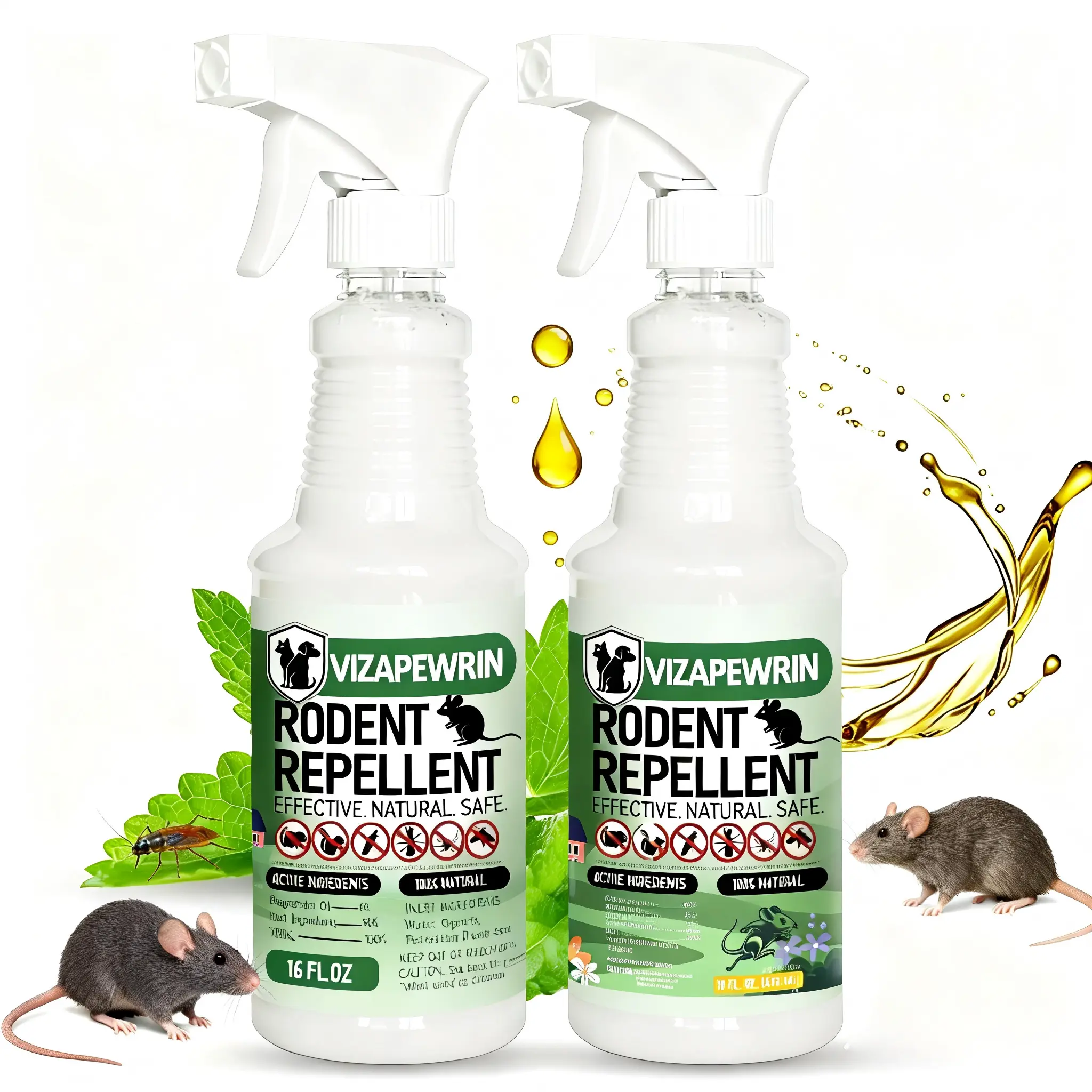 Peppermint Oil Rodent Repellent Spray 16 oz, Natural Mouse & Rat Repellent for Indoor & Outdoor Pest Control, Mice & Rats Deterrent for Home, Kitchen, Garage, Pantry & Car Engine