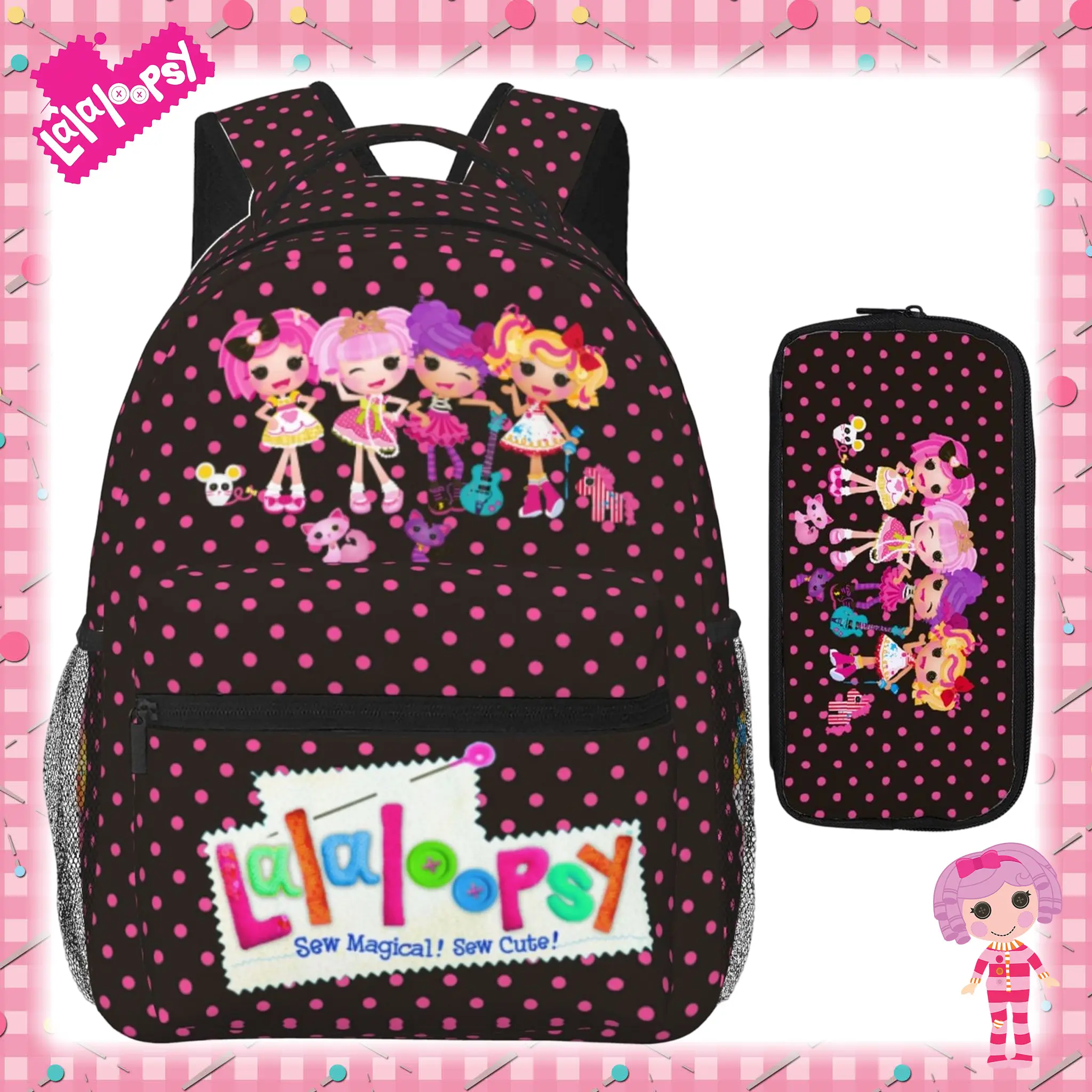 Cartoon Lalaloopsy Backpack Lightweight We're Lalaloopsy Netflix Bookbag MGA Lalaloopsy Cute Character Daypack for Teen High School fot Travel & Outdoor