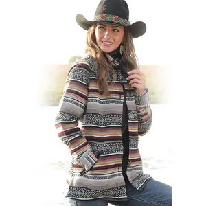 Cruel Girl Women's Aztec Sunset Serape Tweed with Faux Leather Accents Jacket