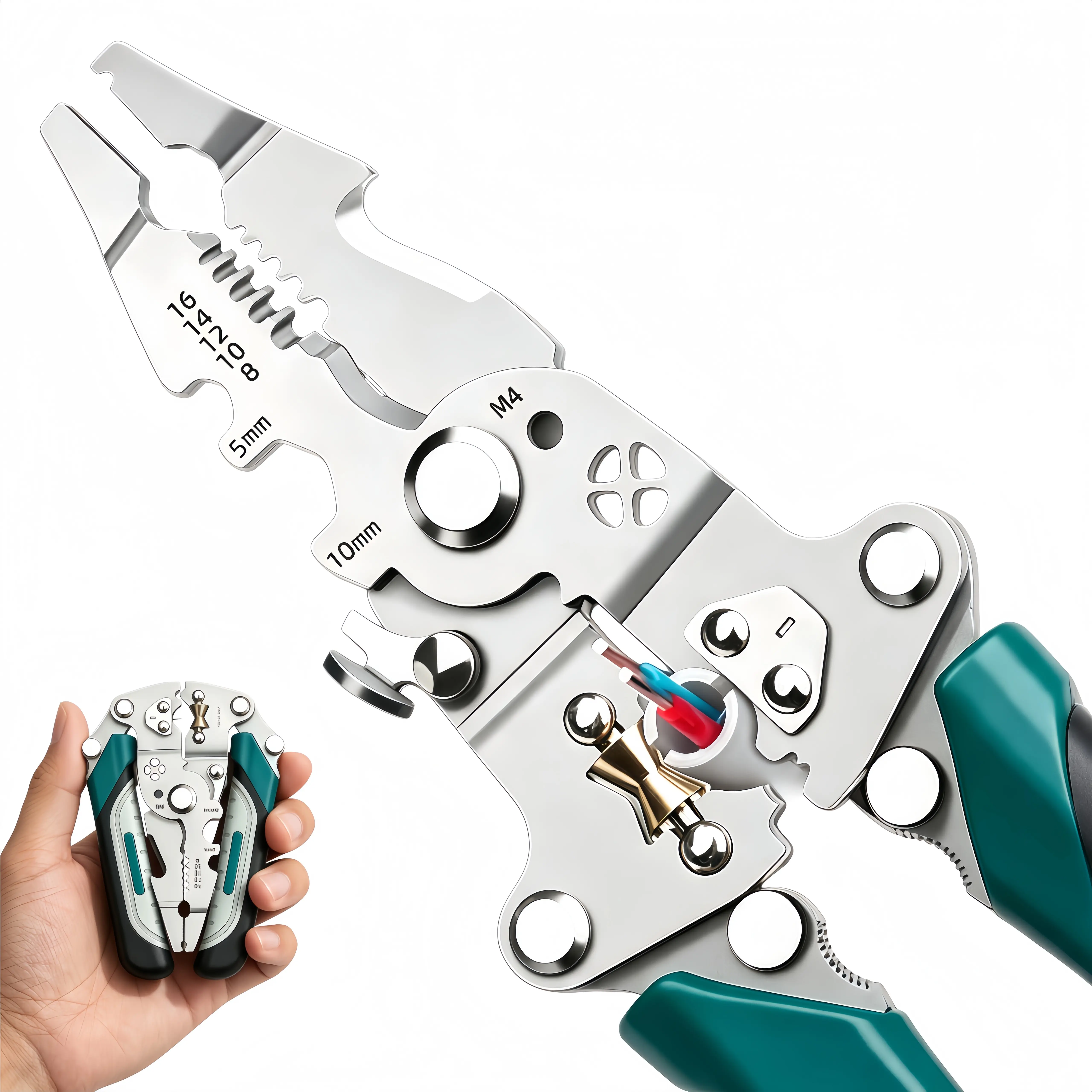 10-in-1 Foldable Wire Stripper Crimper Pliers, Multifunctional Electrical Cable Cutter Wire Twister Splitter Tool, Heavy Duty Electrician Hand Tool, Perfect Father's Day Gift for Dad Workshop DIY