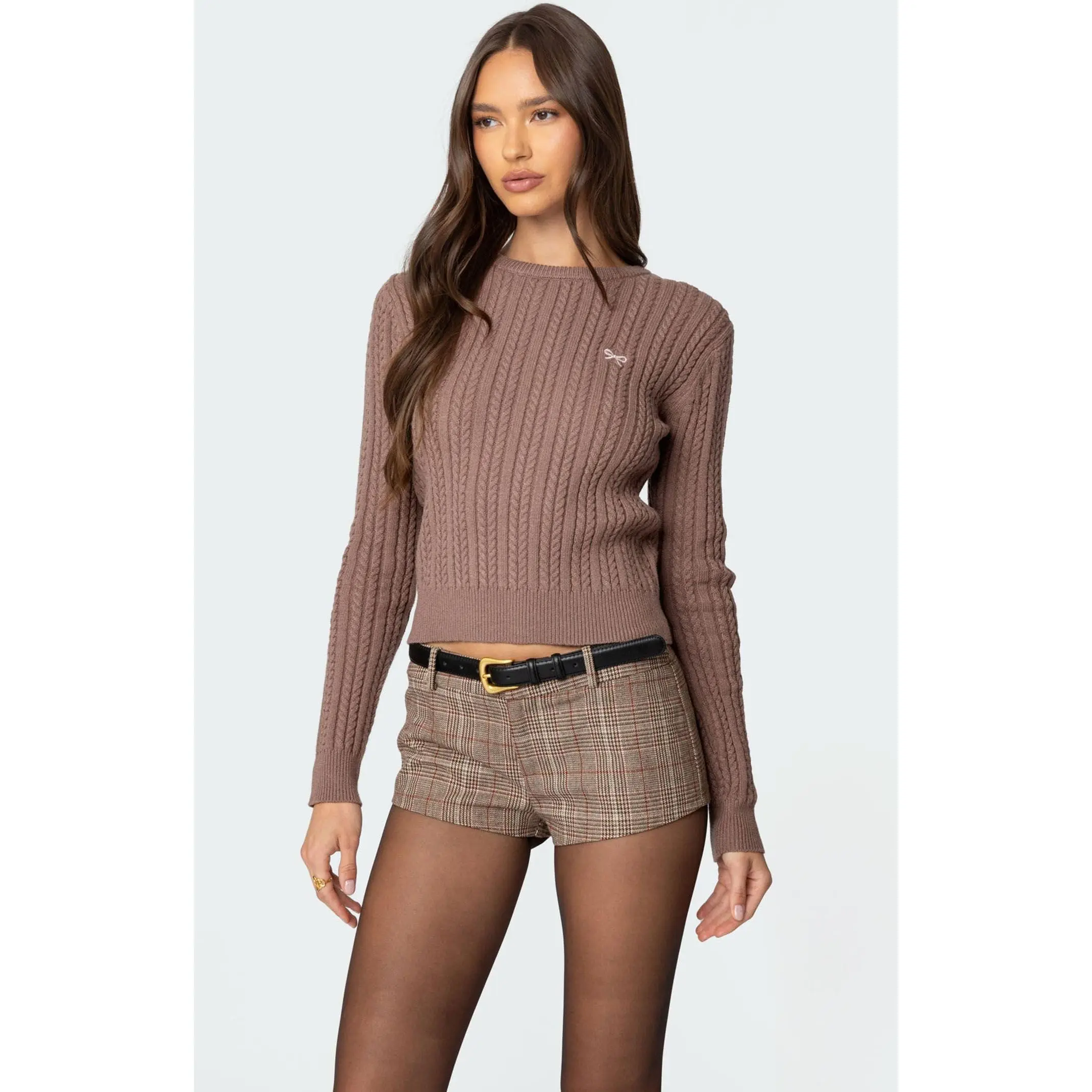 Edikted Women's Beverly Bow Cable Knit Sweater