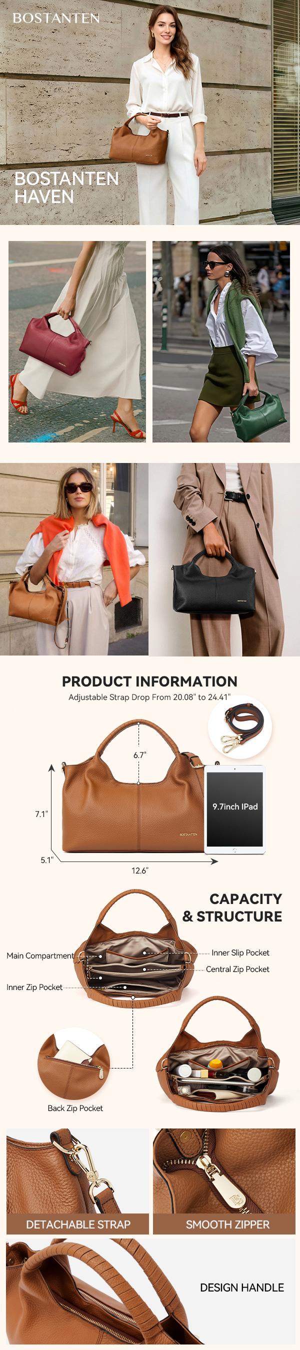 [Valentine's Day Gift] BOSTANTEN Haven Purse Genuine Leather Purses for Women Designer Handbags Crossbody Shoulder Bags Top Handle Satchel with Adjustable Strap