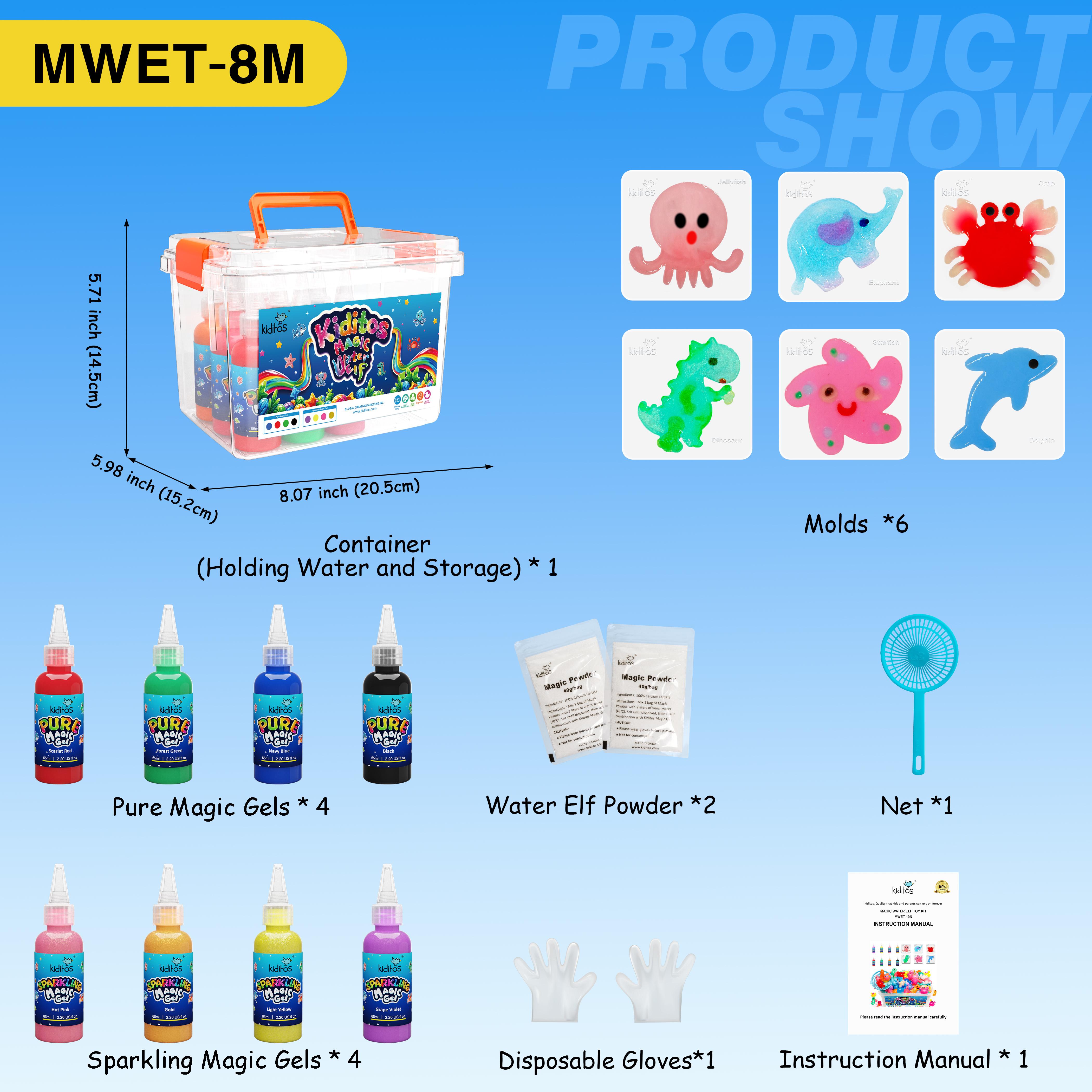 Kiditos Magic Water Elf Toy Kit with Magic Gels and Shaping Molds – Spark Creativity, Perfect for Holiday Presents, Birthday Surprises, Party Tokens, and Engaging Family STEM Activities.