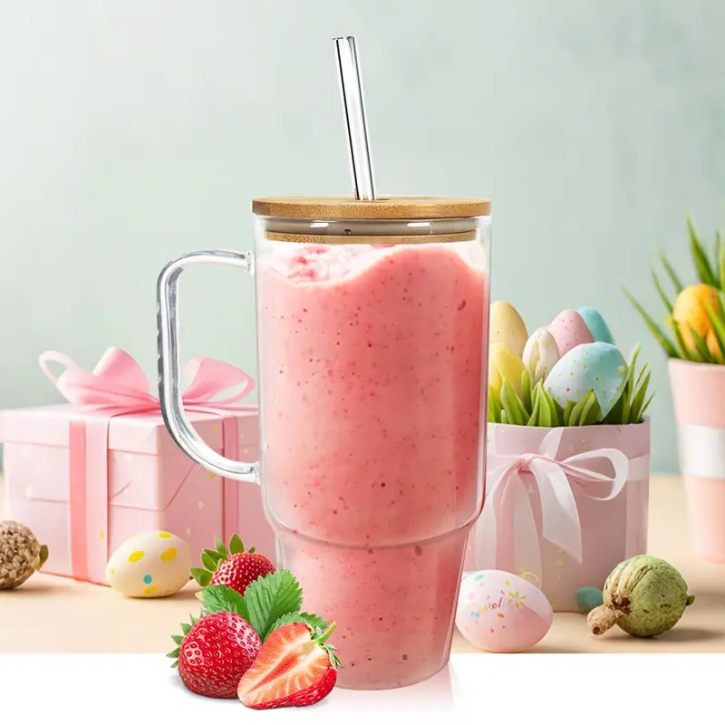 Product Introduction of Halloween Giftting -40 oz Glass Tumbler with Handle, Glass Cups with Lids and Straws, Bamboo Wide Mouth Fits in Car Holder Reusable Iced Coffee Cup Bottle Drinkware, Gifts Back to School, Dorm, Study, Work & Home Essential Glassware, Study Buddy Glass Mug 3