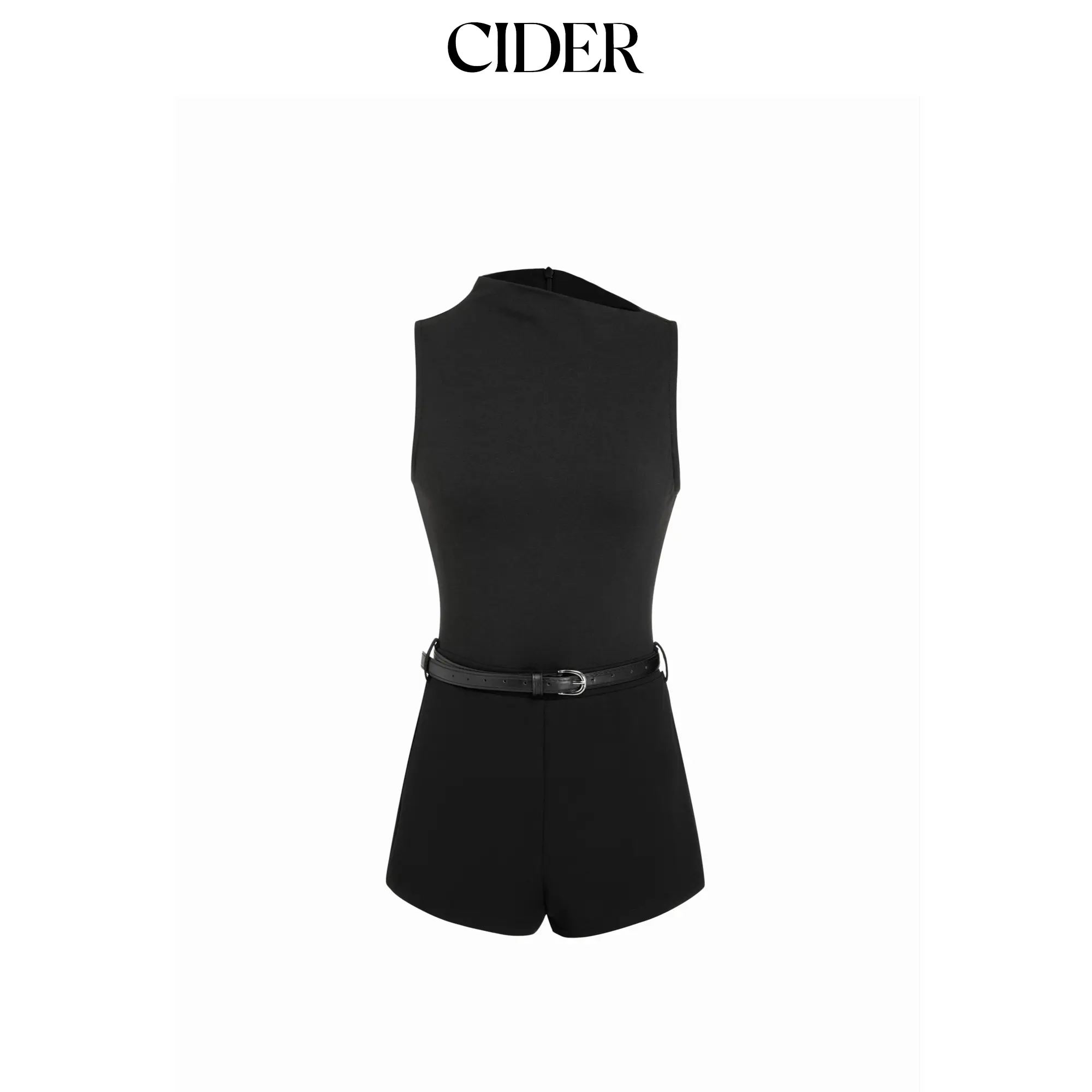 Cider High Neck Sleeveless Belted Romper