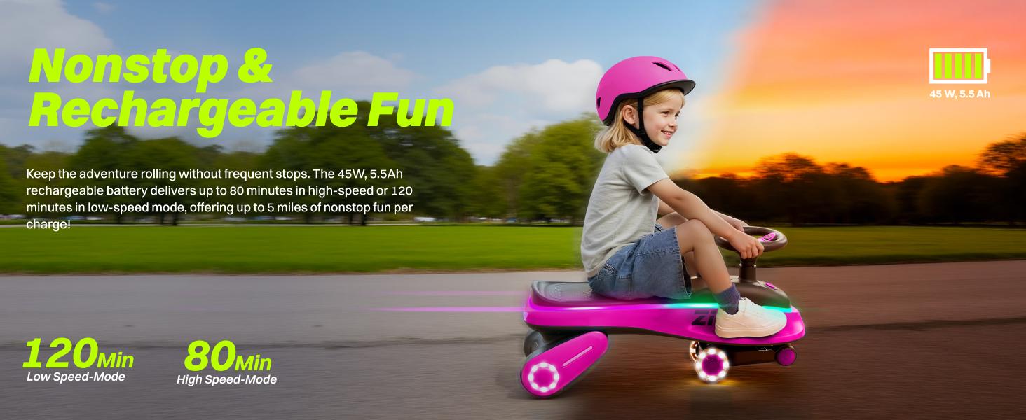 ZIFFY 45W 5.5A Light-Up Electric Wiggle Car with Pedal, Rechargeable Battery, 2-in-1 Swing Car, 2 Speed Ride-On Toy, Anti-Rollover, Flashing Wheels for Ages 3+ (Up to 110 lbs) easter gifts for kids ZIFFY 45W 5.5A Light-Up Electric Wiggle Car with Pedal, Rechargeable Battery, 2-in-1 Swing Car, 2 Speed Ride-On Toy, Anti-Rollover, Flashing Wheels for Ages 3+ (Up to 110 lbs) easter gifts for kids