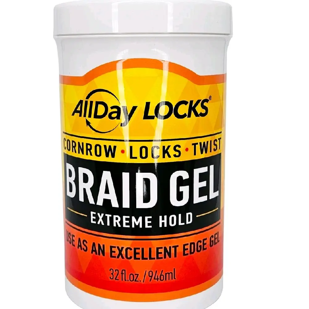 AllDay LOCKS Braid Gel Jar Extreme Hold High Shine Frizz Flake Free Edge Control Tea Tree Lavender Peppermint Oil Slick Style Braids Locks Twists Cornrows 32 oz