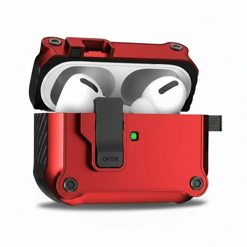 For AirPods 1/2/3/4 & AirPods Pro 1/2/3 Gen Case, Secure Lock Auto Pop-Up Lid Military Grade Shockproof Hard Shell Protective Cover, Full Body Drop Protection Armor Earphone Case with Visible LED & USB-C/Lightning Compatibility