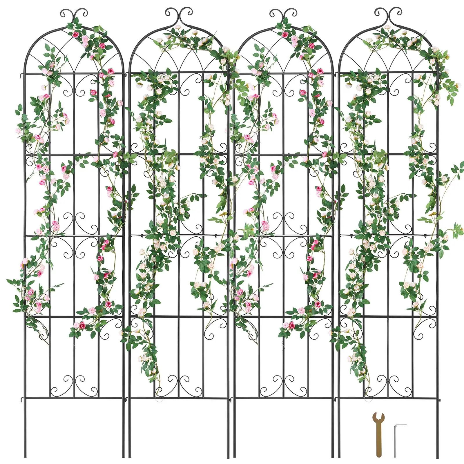 VEVOR Garden Trellis for Climbing Plants,  87 x 20 in, 4 Packs Rustproof Metal Garden Flower Trellis, Outdoor Climbing Rose Trellis Cucumbers Support, Decorative Clematis Trellis for Courtyards Lawns