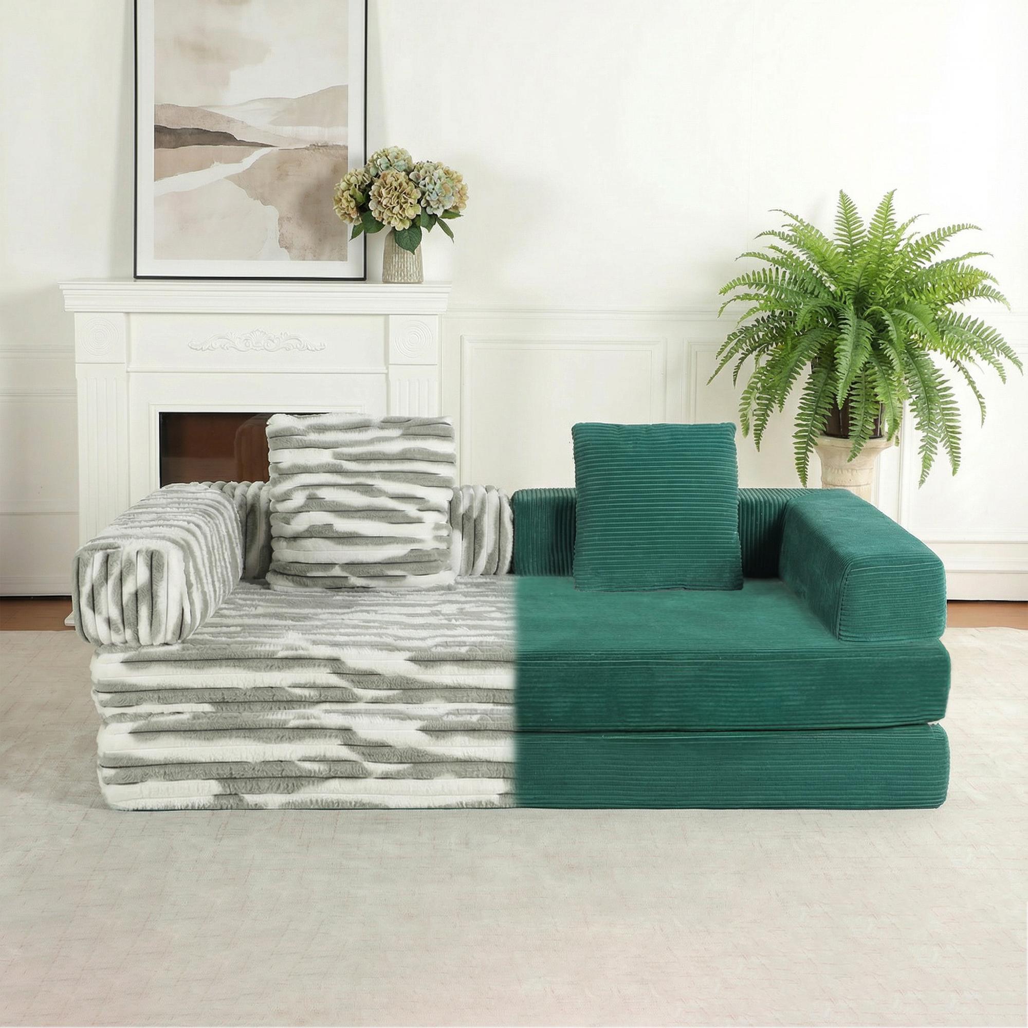 QAK 73.62"New Multiple Covers Available Cloud Floor Sofa Bed High-Quality Convertible Comfy Corduroy Fabric, Premium Sponge Padding, Multi-Functional Floor Sofa & Mattress for Living Room Upholstered Soft Couch,Multiple Colors of Sofa Covers Available