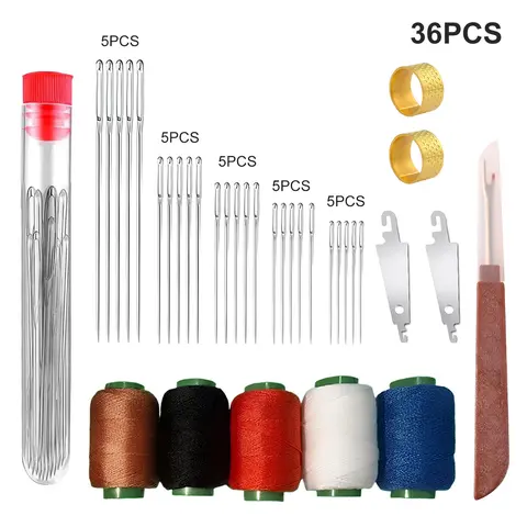 Big-Eye Ease Stainless Steel Hand Sewing Needles Set, 36pcs (Pack of 1) with 5 Sizes, Storage Case, Beginner-Friendly Sewing Kits for Clothing Crafts Projects