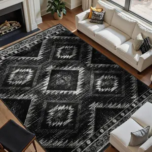 Western Rug Area Rug Machine Washable Non-Slip Low Pile Tribal Print for Living Room Bedroom Entryway