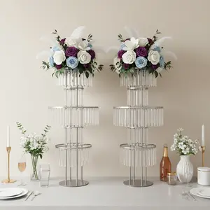 Set of 2 Gold Silver 5 Tier Acrylic Flower Stand for Wedding Party Home Decoration