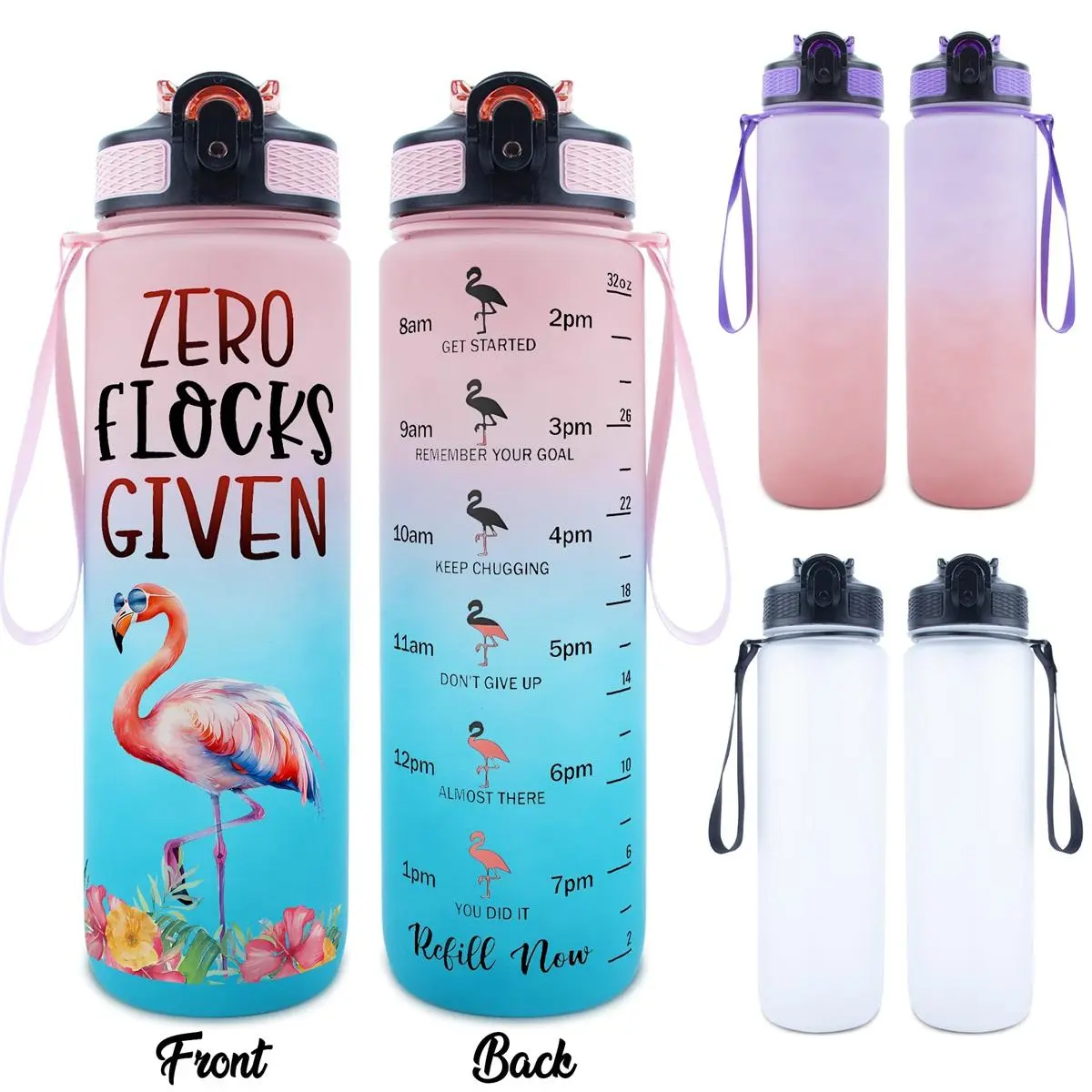 32oz Water Bottle, 1 Count Flamingo Pattern Water Bottle with Time Marker, Drinking Bottle for Home Office School Outdoor Camping, Travel Water Bottle, Hydration Bottle, Drinkware