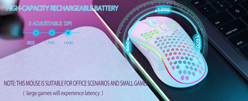 2.4G Wireless Mouse with RGB Backlit 6-Button 3-Speed DPI Type C Rechargeable Ergonomic Honeycomb Design Gaming Mouse