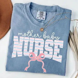 Comfort Colors Mother Baby Nurse Shirt, Mother Baby Tee, Mother Baby Unit Tshirt, Postpartum Nurse, Mother Baby Gifts, Nurse Bow Shirt