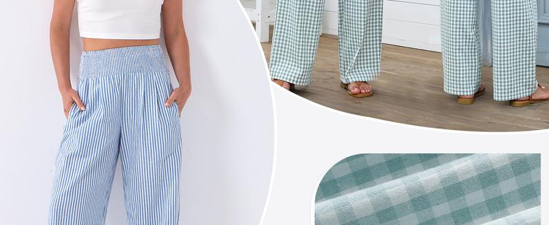 ANRABESS Womens Striped Gingham Palazzo Pants Lightweight Wide Leg High Waisted Lounge Pajama Pants Cute Casual Trousers with Pockets for Comfort