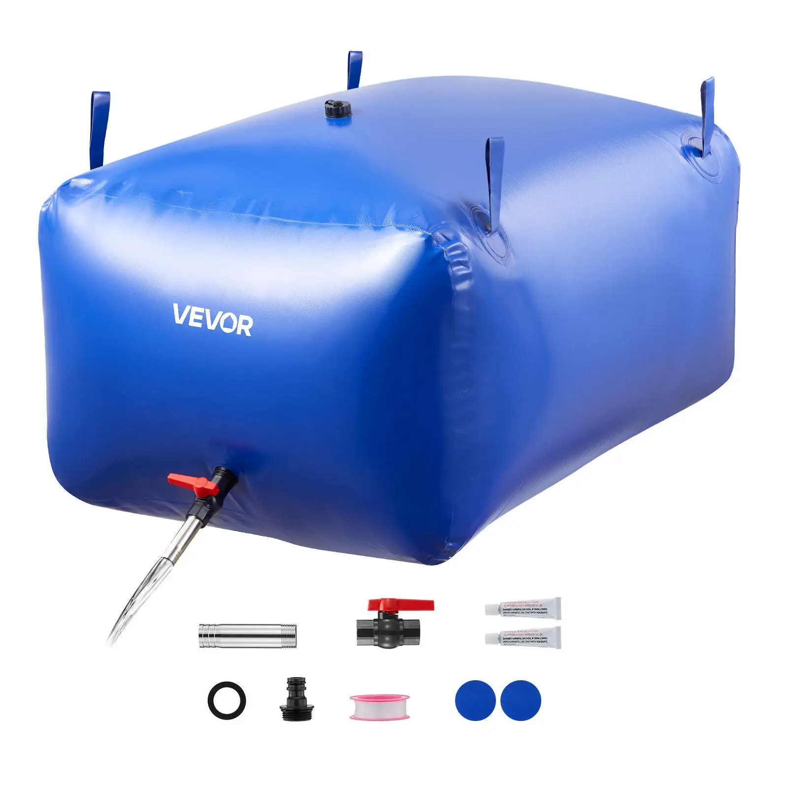 VEVOR 105.7 Gal Large Size Water Storage Bladder, Strap-Equipped Leakproof Tear-Resistant PVC Portable Collapsible Soft Container with Garden Hose Accessories Kit, Emergency Tank for RV Truck Outdoor Use#BackToSchool