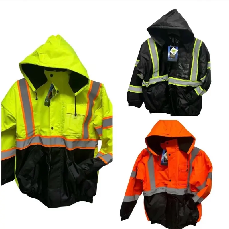 High Visibility Safety Hoodie for Men, Heavyweight Zip-Up Work Jacket with Insulated Fur Lining and Reflectors