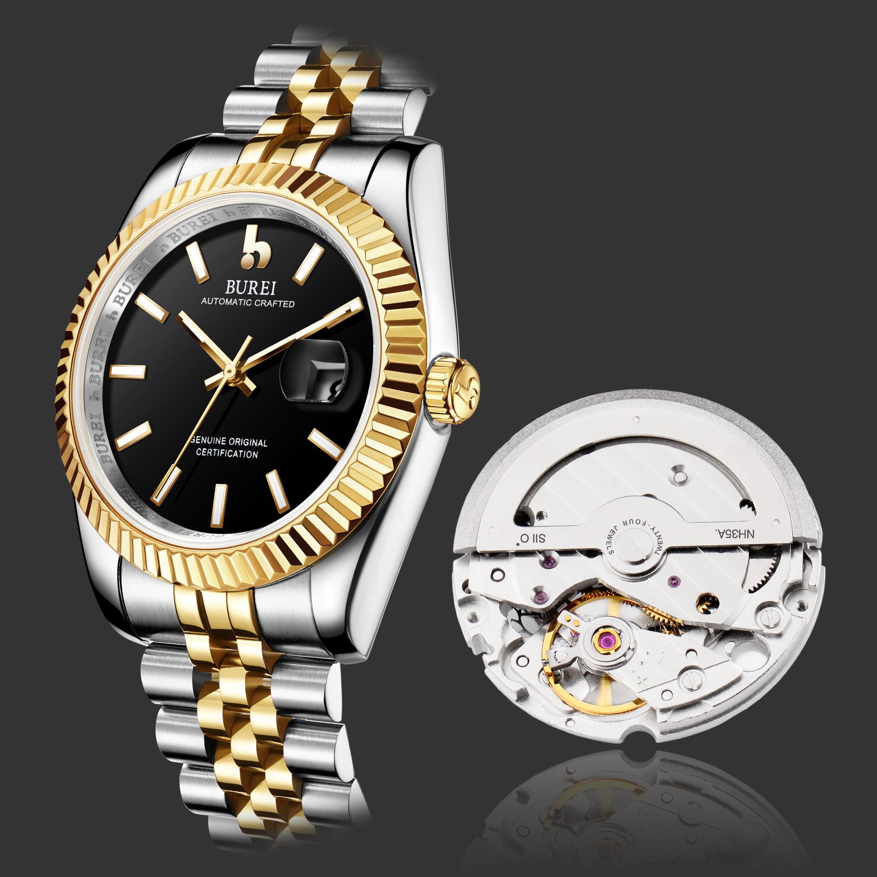 BUREI Men's Classic Luxury Watch Stainless Steel Waterproof Machine Watch Fashion Double Watch Date Sapphire Crystal BUREI Men's Classic Luxury Watch Stainless Steel Waterproof Machine Watch Fashion Double Watch Date Sapphire Crystal