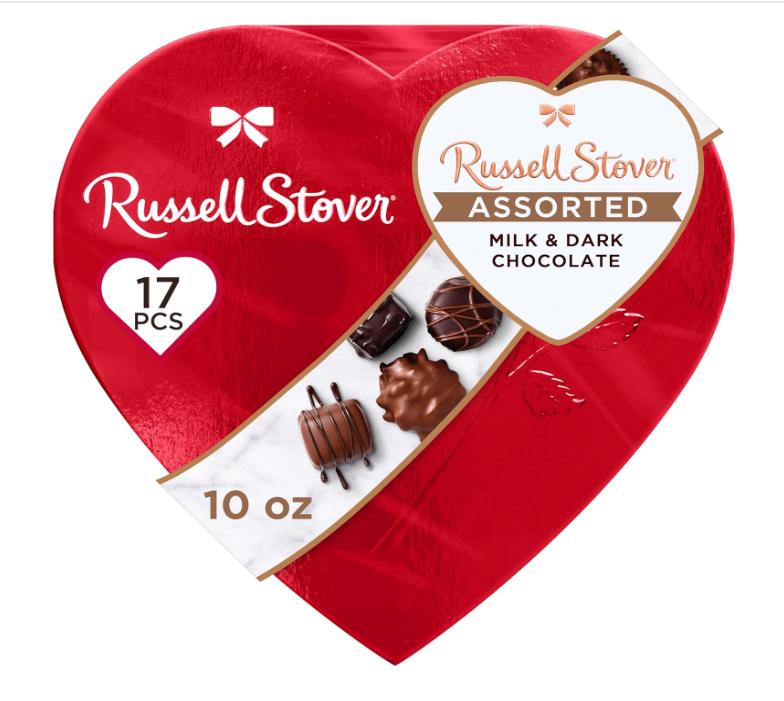 Russell Stover, Red Foil Heart, 10 Ounce - Chocolate Gift Box for Valentine's Day, Mother's Day, Anniversary and Birthdays