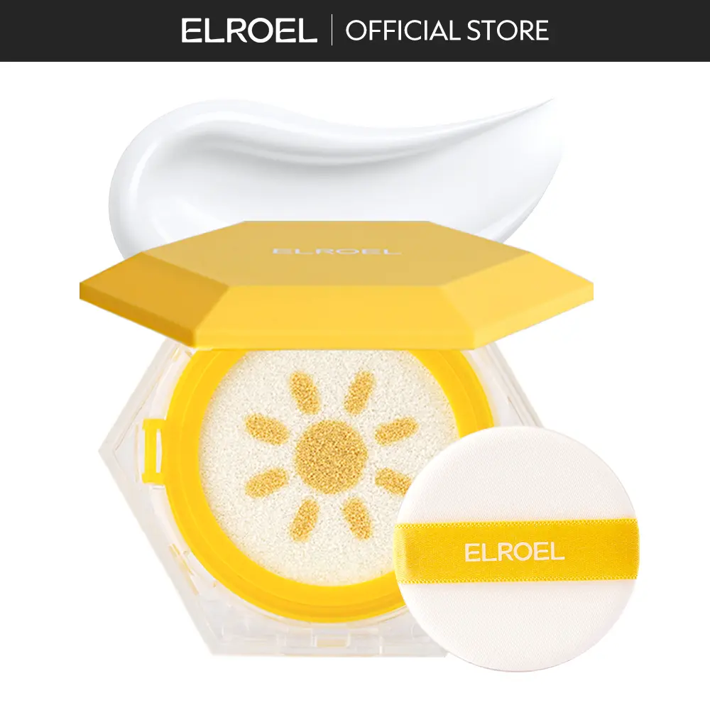 ELROEL Pang Pang Sun Cushion Plus - Official Product Korean Hypoallergenic & Lightweight Sunscreen with Puff Sponge - Broad Spectrum SPF50+ PA++++ Sunblock For Face Skin Repair