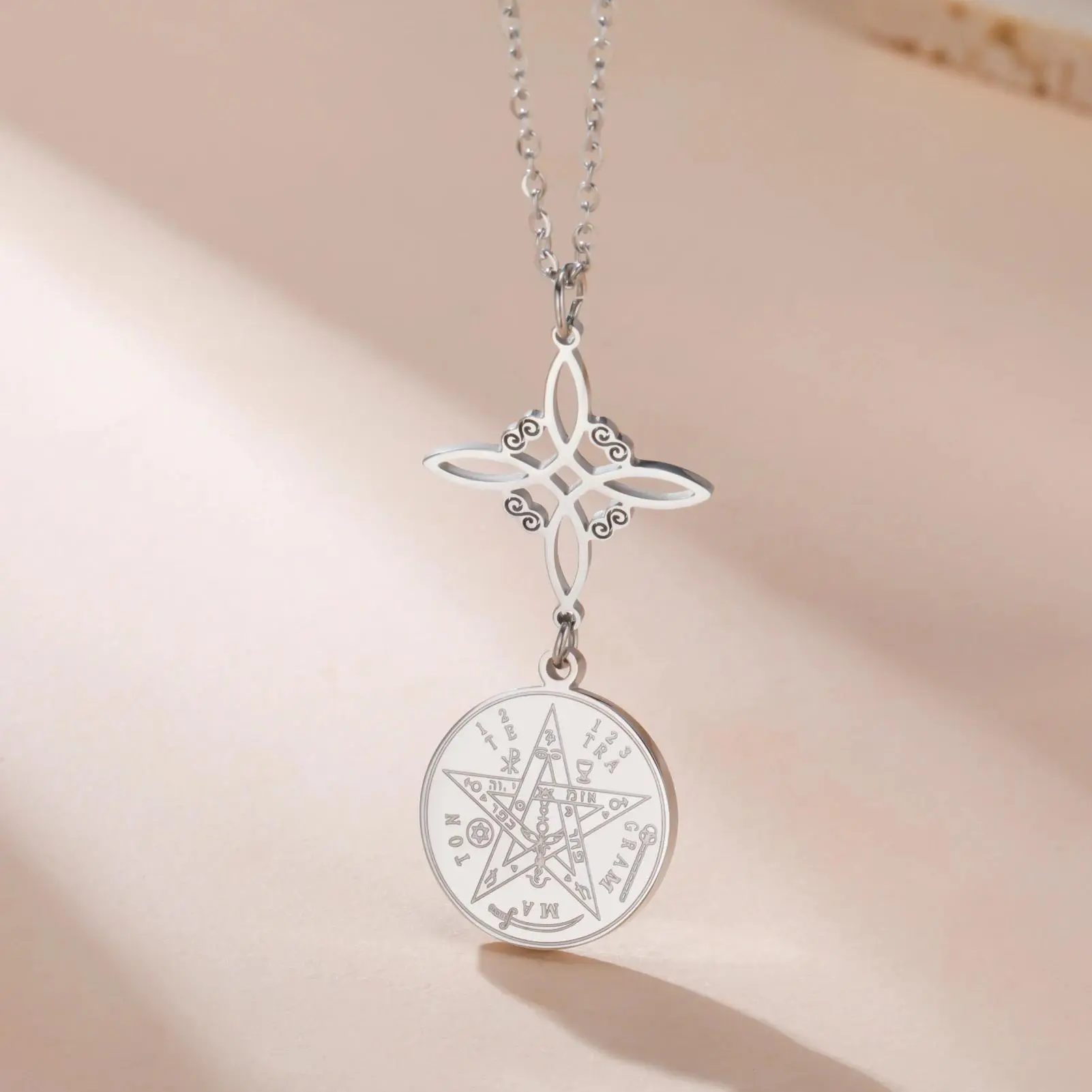 Tetragrammaton Witch Knot Pendant Necklace | Double Amulet Protection | Stainless Steel Pentagram Jewelry | Mystical Protection & Style