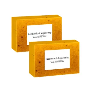 [2 PACK] [4 PACK] Natural Lemon Turmeric Kojic Acid Soap Set - Professional Grade Skin Brightening Bar for Radiant Glow - Includes Foaming Nets