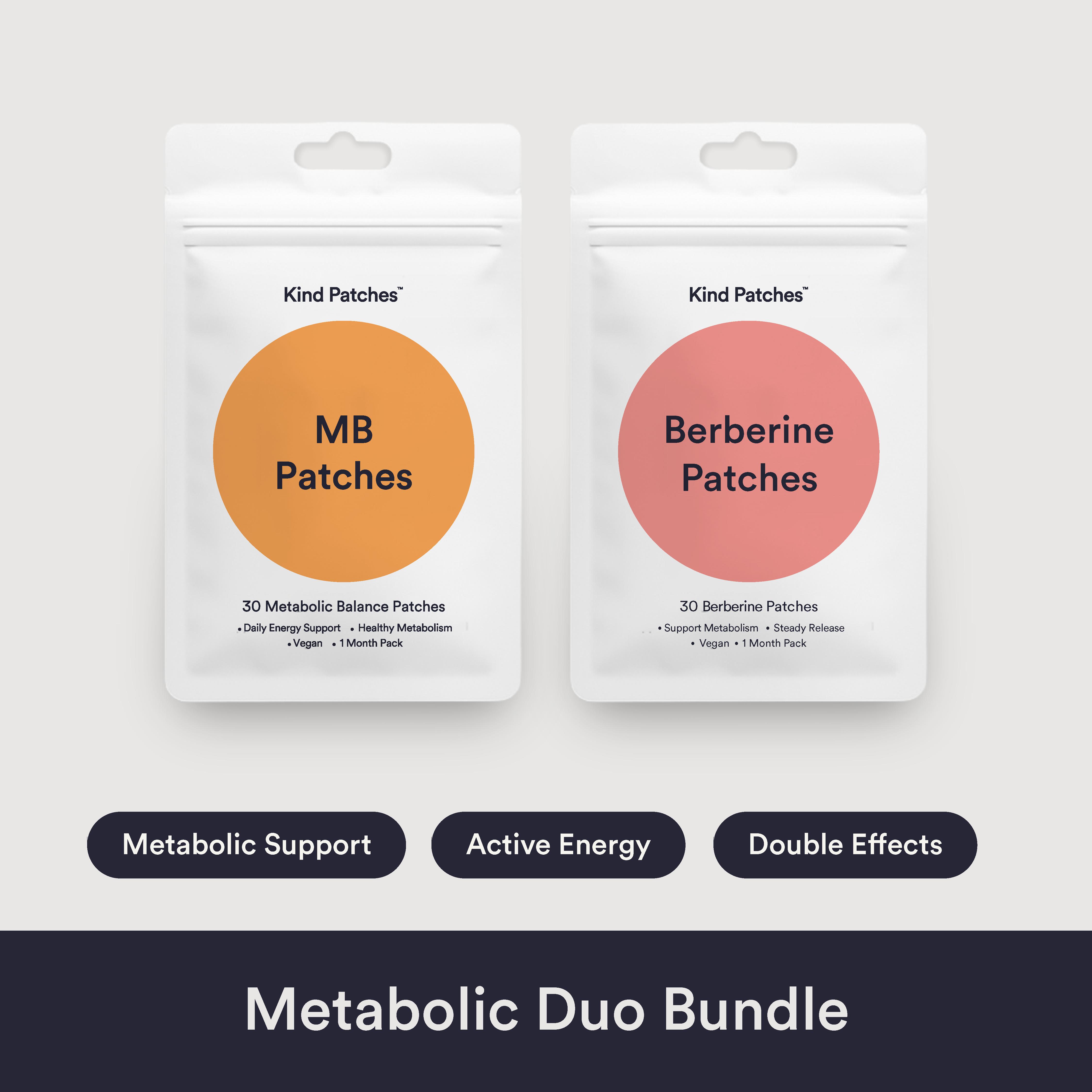 Kind Patches Metabolic Duo Bundle, 30 MB Patches + 30 Berberine Patches, Energy Support, Healthy Metabolism, Steady Release, Vegan