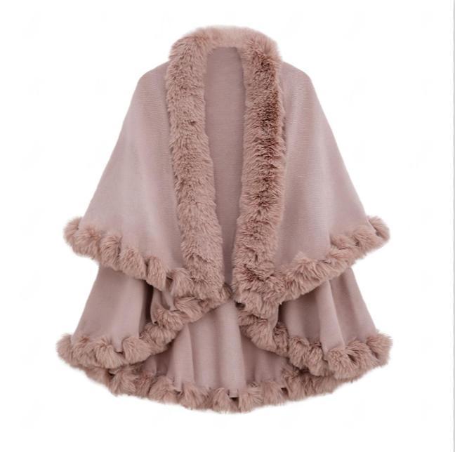 Wool Collar Double-Layer Imitation Cashmere Cape Shawl Knitted Cardigan Jacket for Women Autumn Winter Warmth & Style