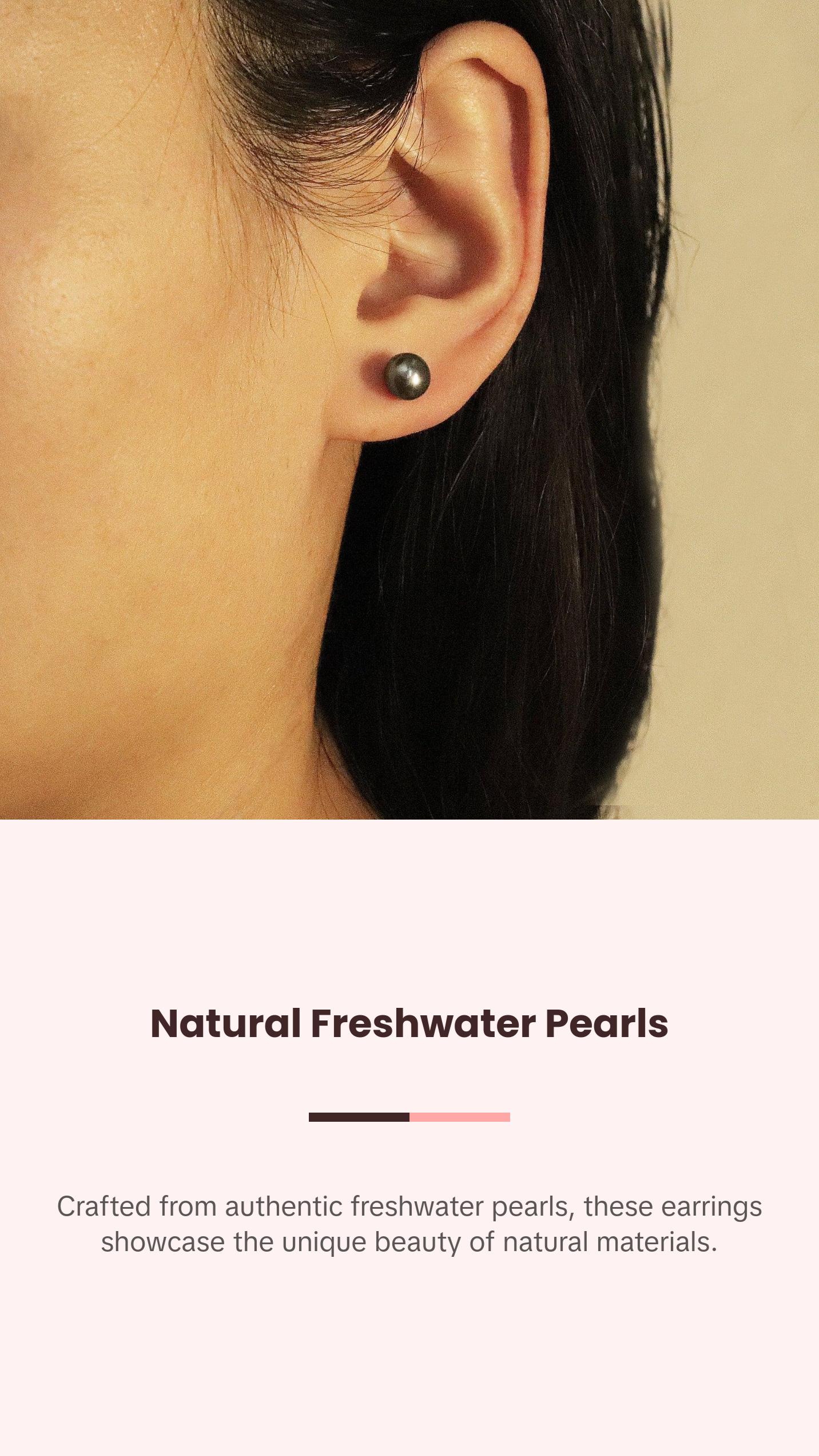 Black Freshwater 6mm Pearl Stud Earrings, Real Pearl Studs, Minimalist Style Black Freshwater 6mm Pearl Stud Earrings, Real Pearl Studs, Minimalist Style